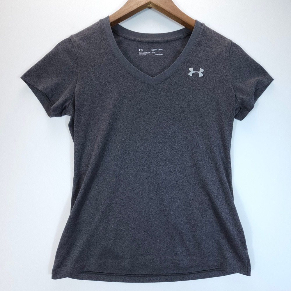 Under Armour Shirt‎ Womens XS Gray HeatGear V-Neck Streetwear Training Tee